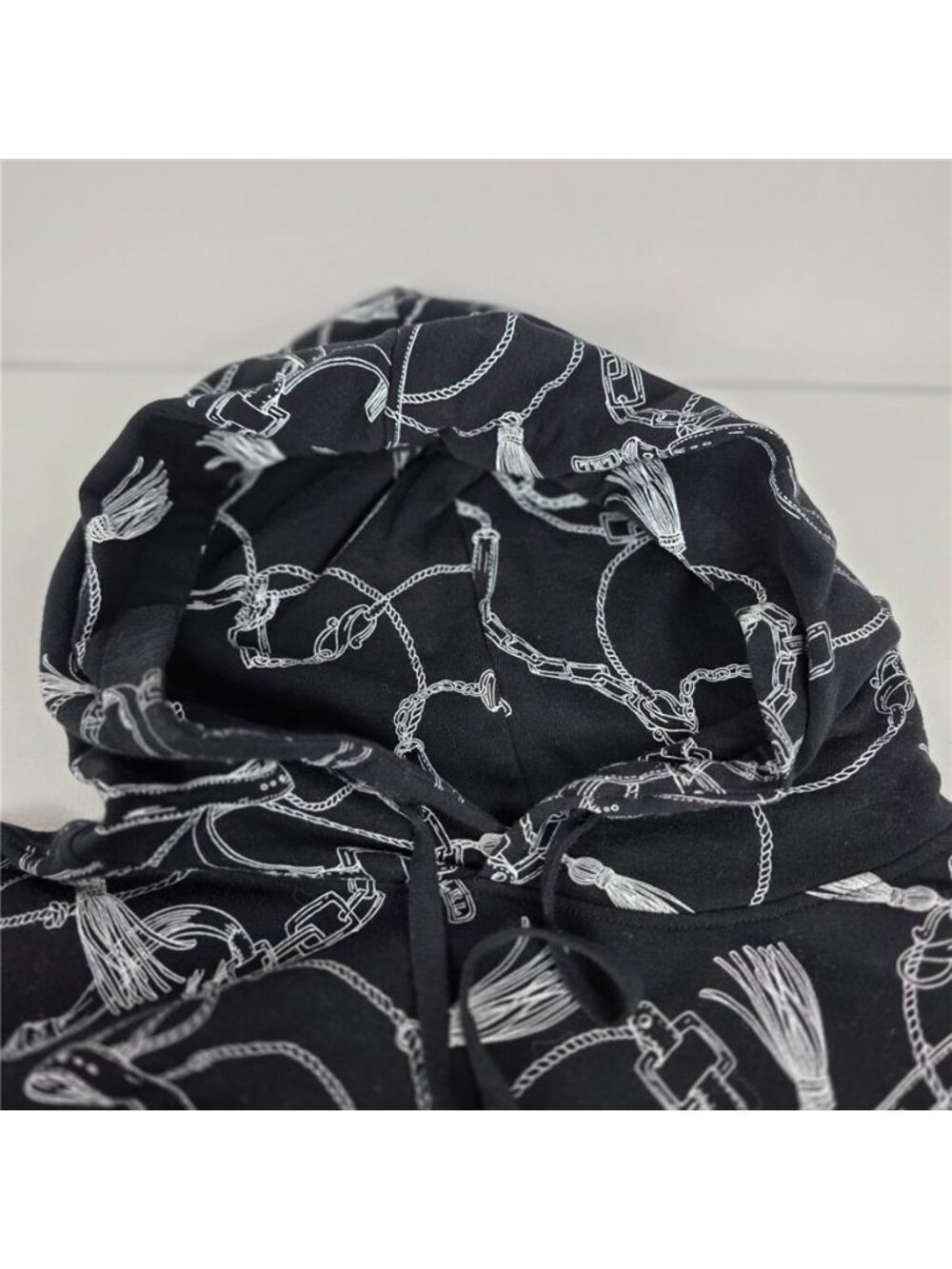 Lauren Ralph Lauren Black Chain Print Hooded Sweater Pullover RL Logo 2X - Picture 4 of 9